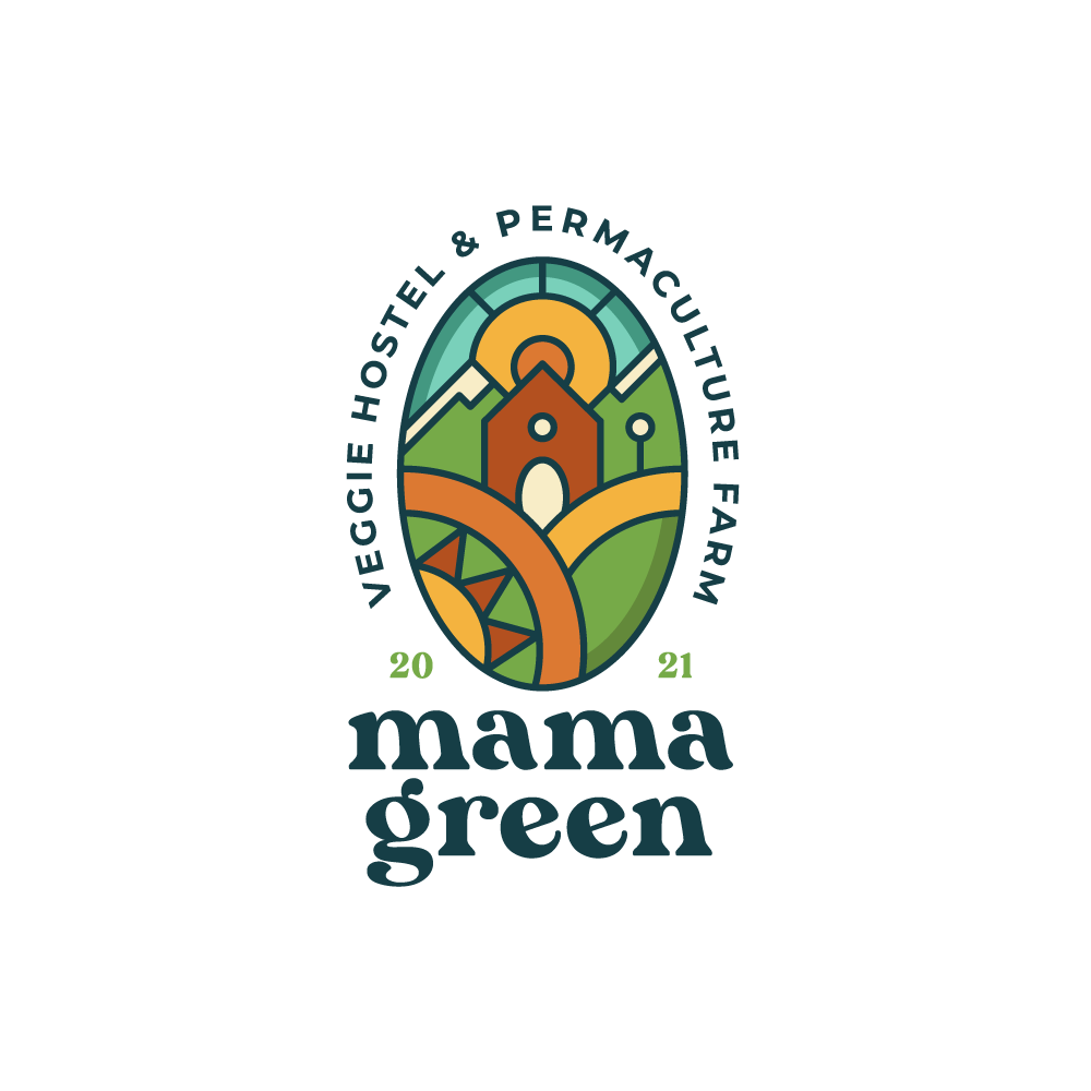Logo of Mama Green Veggie Hostal, which offers vegetarian and vegan food, as well as ancestral retreats and Inca ancestral paths. It is located in the Pumahuanca basin, Urubamba, in the heart of the Sacred Valley of the Incas.